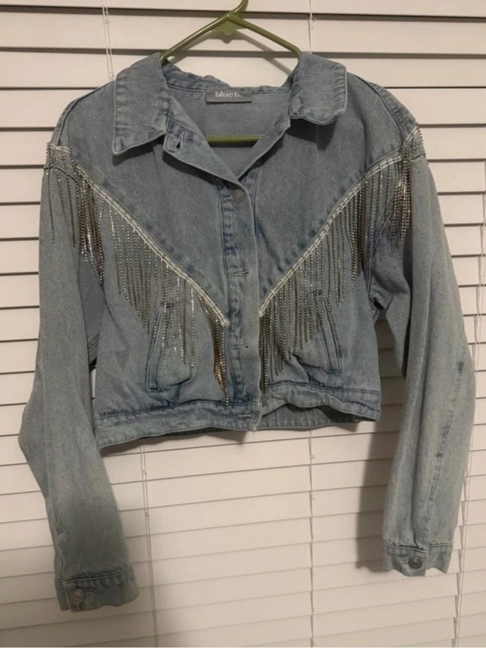 Light Blue Denim Jacket with Silver Fringe